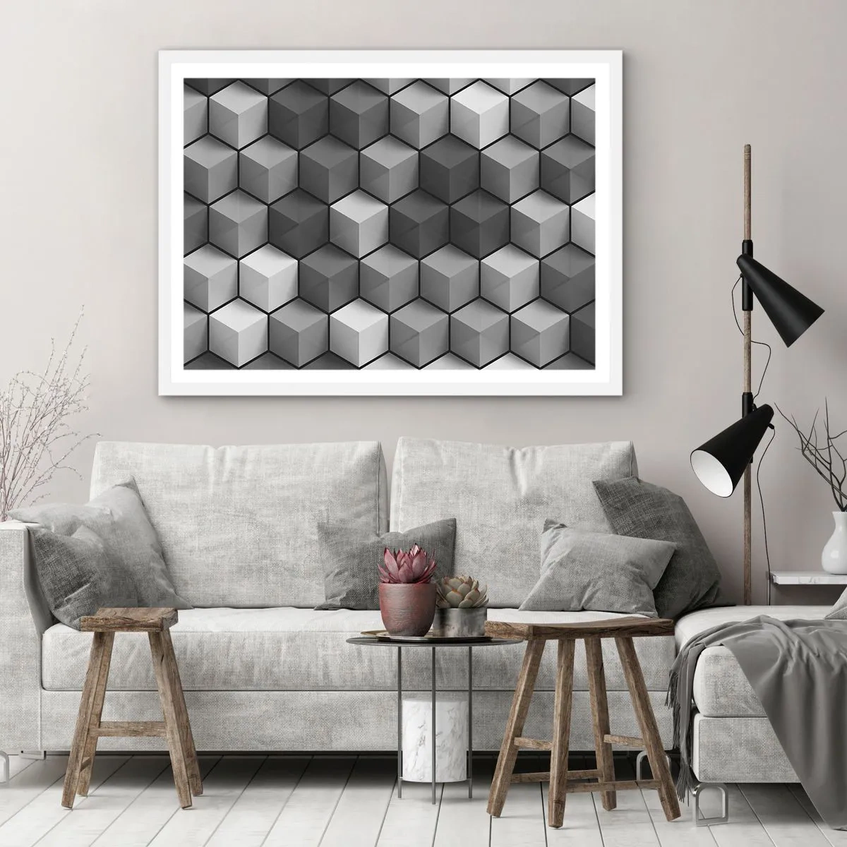 Plakat w białej ramie - Kubistyczna układanka - 40x30 cm