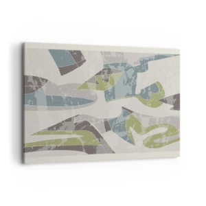 Obraz na płótnie - Abstrakcyjne kształty w zieleni i błękicie na jasnym tle - 100x70cm - Kompozycja za szybą - Nowoczesna dekoracja ścienna do salonu, kuchni i sypialni ARTTOR