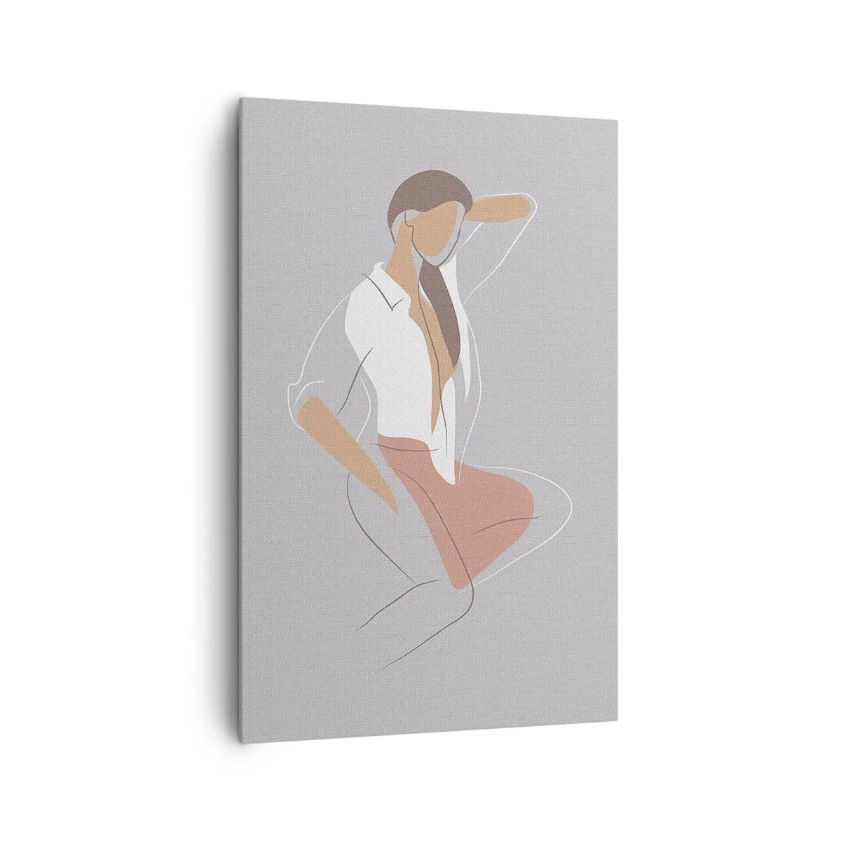 Obraz na płótnie - Minimalistyczny portret kobiety w pastelowych barwach - 80x120cm - Zarys wdzięku - Nowoczesna dekoracja ścienna do salonu i sypialni ARTTOR