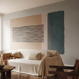 Fototapeta Premium Canvas - Minimalistyczne formy geometryczne w beżowych i zielonych odcieniach - 100x70cm - Wszystko w porządku - Nowoczesna dekoracja ścienna do salonu i sypialni ARTTOR