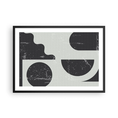 Plakat w czarnej ramie - Geometryczne wzory w odcieniach czerni i szarości - 70x50cm - Kompozycja ponad i pod - Nowoczesna dekoracja ścienna do salonu i sypialni ARTTOR