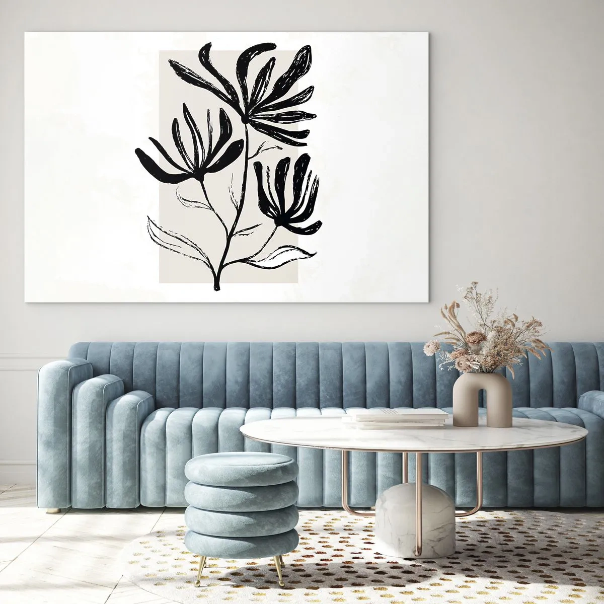 Obraz na szkle - Czarny szkic rośliny na jasnym tle - 70x50cm - Szkic do zielnika - Nowoczesna dekoracja ścienna do salonu i sypialni ARTTOR