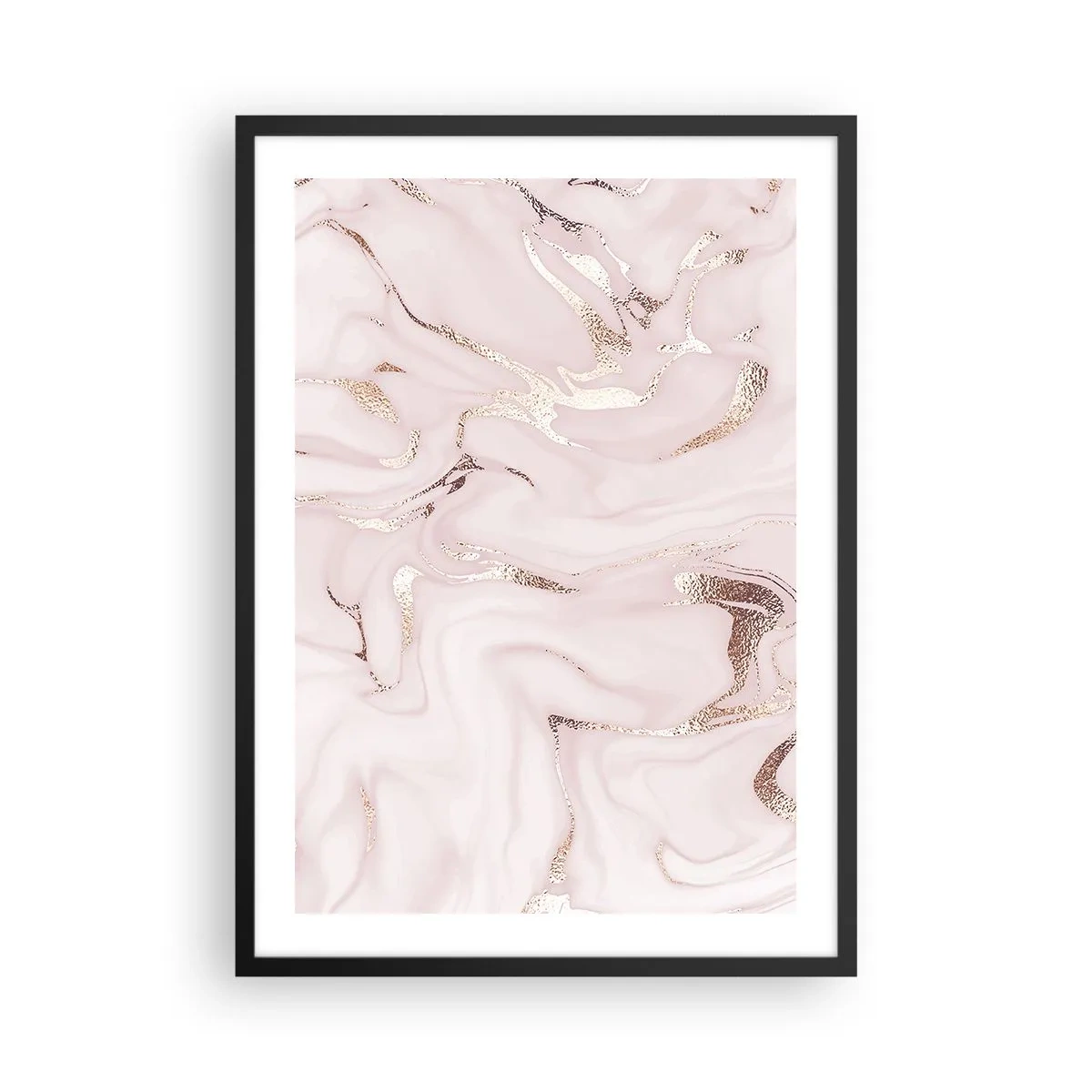 Plakat w czarnej ramie - Elegancki wzór marmuru w odcieniach różu ze złotymi akcentami - 50x70cm - W różowym szale - Nowoczesna dekoracja ścienna do salonu i sypialni ARTTOR