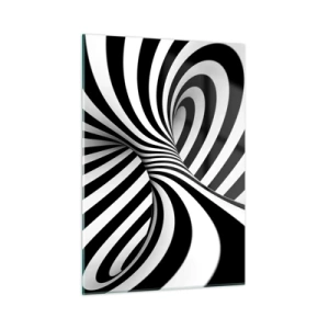 Obraz na szkle - Czarno-biała spirala tworząca dynamiczny efekt przestrzenny - 50x70cm - Kompozycja: tańcząca przestrzeń - Nowoczesna dekoracja ścienna do salonu, kuchni i sypialni ARTTOR