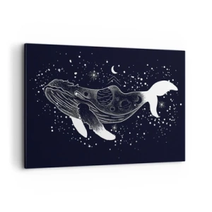 Obraz na płótnie - Graficzna ilustracja wieloryba w kosmicznym stylu - 120x80cm - W oceanie wszechświata - Nowoczesna dekoracja ścienna do salonu, kuchni i sypialni ARTTOR