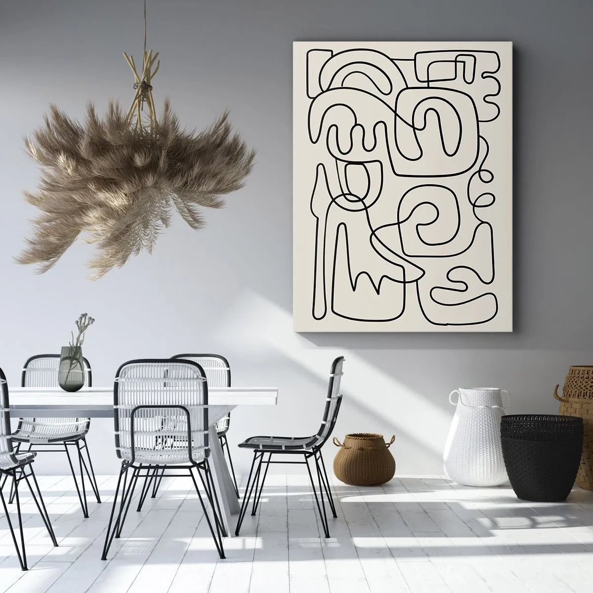 Obraz na płótnie - Po śladzie - Abstrakcyjna kompozycja line art na jasnym tle - 50x70cm