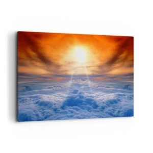 Obraz na płótnie - Zachód słońca nad chmurami, niebo pełne złotych barw i światła. - 120x80cm - Pejzaż mistyczny - Nowoczesna dekoracja ścienna do salonu, kuchni i sypialni ARTTOR