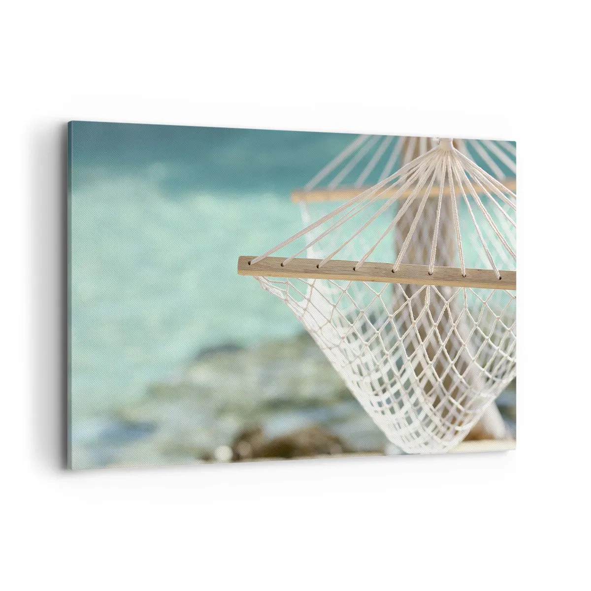 Obraz na płótnie - Hamak z widokiem na turkusową wodę - 100x70cm - Czas relaksu - Nowoczesna dekoracja ścienna do salonu, kuchni i sypialni ARTTOR