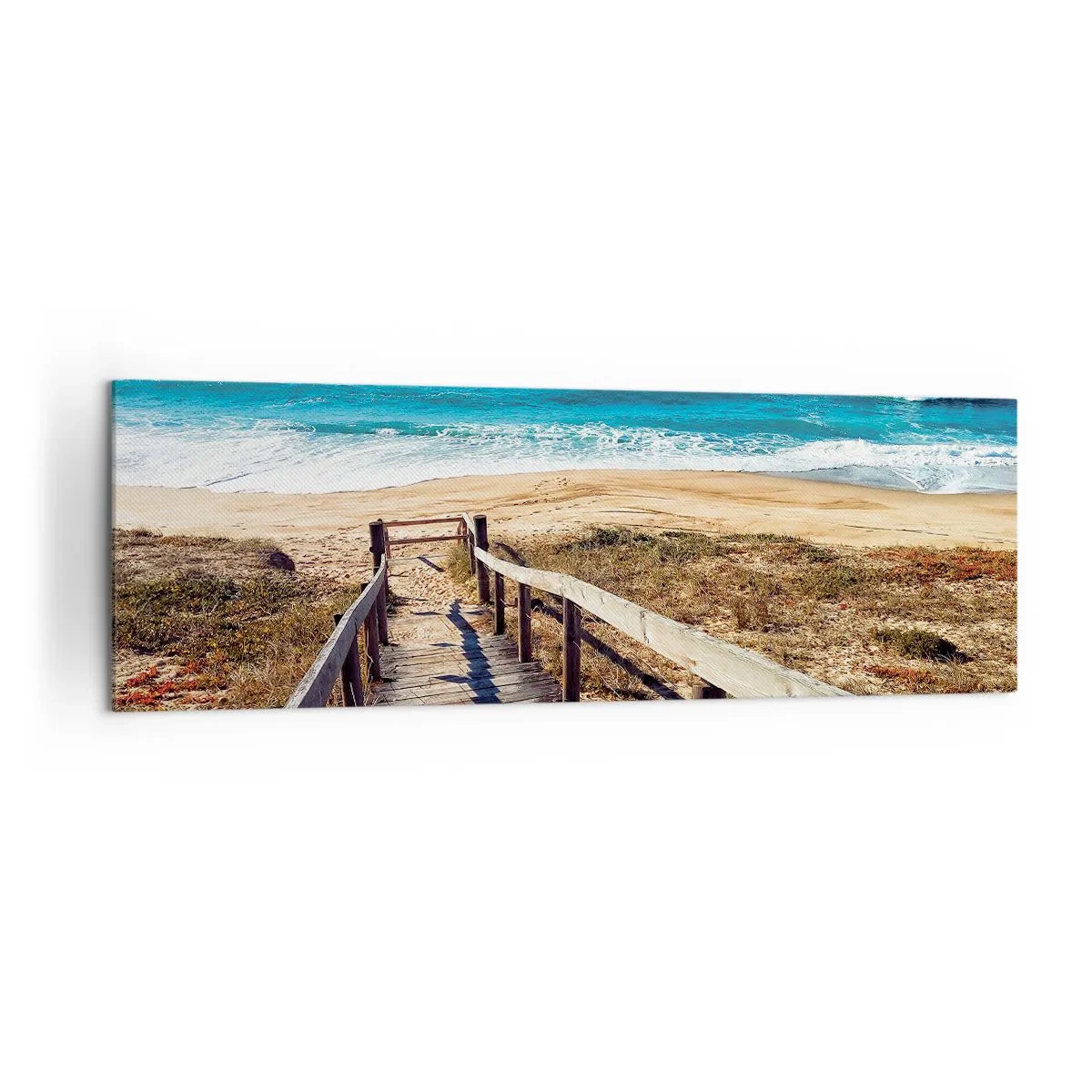 Obraz na płótnie - Drewniana ścieżka prowadząca na plażę - 160x50cm - Biegnij! - Nowoczesna dekoracja ścienna do salonu i sypialni ARTTOR