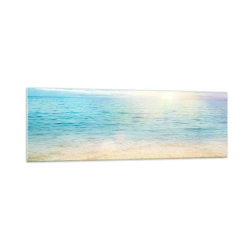 Obraz na szkle - Plaża z turkusowym morzem i jasnym niebem - 160x50cm - Wielki błękit - Nowoczesna dekoracja ścienna do salonu i sypialni ARTTOR