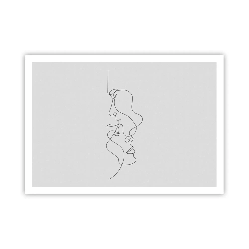 Plakat - Minimalistyczny rysunek dwóch twarzy w jednym ciągu linii - 100x70cm - Żar rzewnych żądz - Nowoczesna dekoracja ścienna do salonu i sypialni ARTTOR