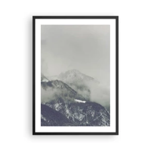 Plakat w czarnej ramie - Mgliste góry z tajemniczym klimatem - 50x70cm - Omglona dolina - Nowoczesna dekoracja ścienna do salonu i sypialni ARTTOR