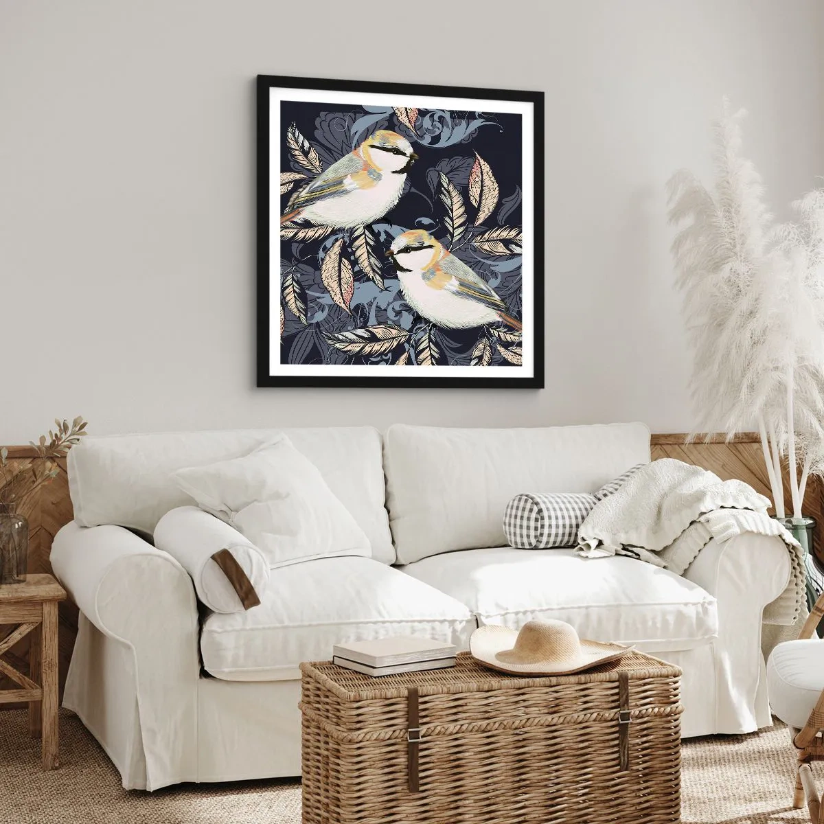 Plakat w czarnej ramie - Żółto-błękitny trel - 30x30 cm