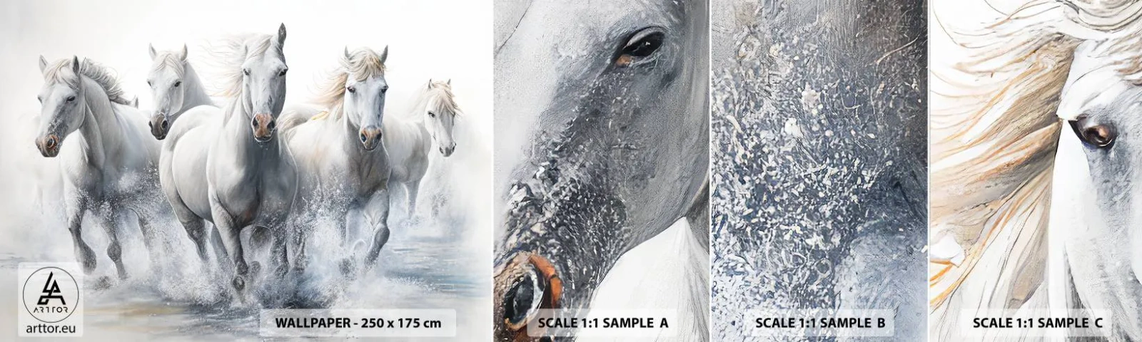 Fototapeta Próbka Samoprzylepna Deluxe Sticker - Biała magia - Konie, Zwierzęta, Akwarela - 100x30 cm