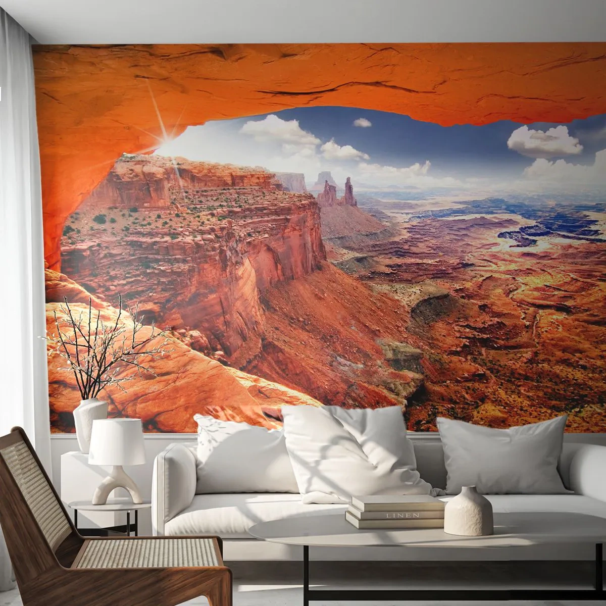 Fototapeta Premium Sand - Malowniczy widok kanionu przez naturalny skalny łuk - 100x70cm - Wyrzeźbione przez samą naturę - Nowoczesna dekoracja ścienna do salonu, kuchni i sypialni ARTTOR