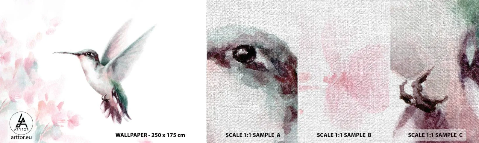 Fototapeta Próbka Premium Canvas - Zatrzymany w trzepocie - Koliber, Ptak, Sztuka - 100x30 cm