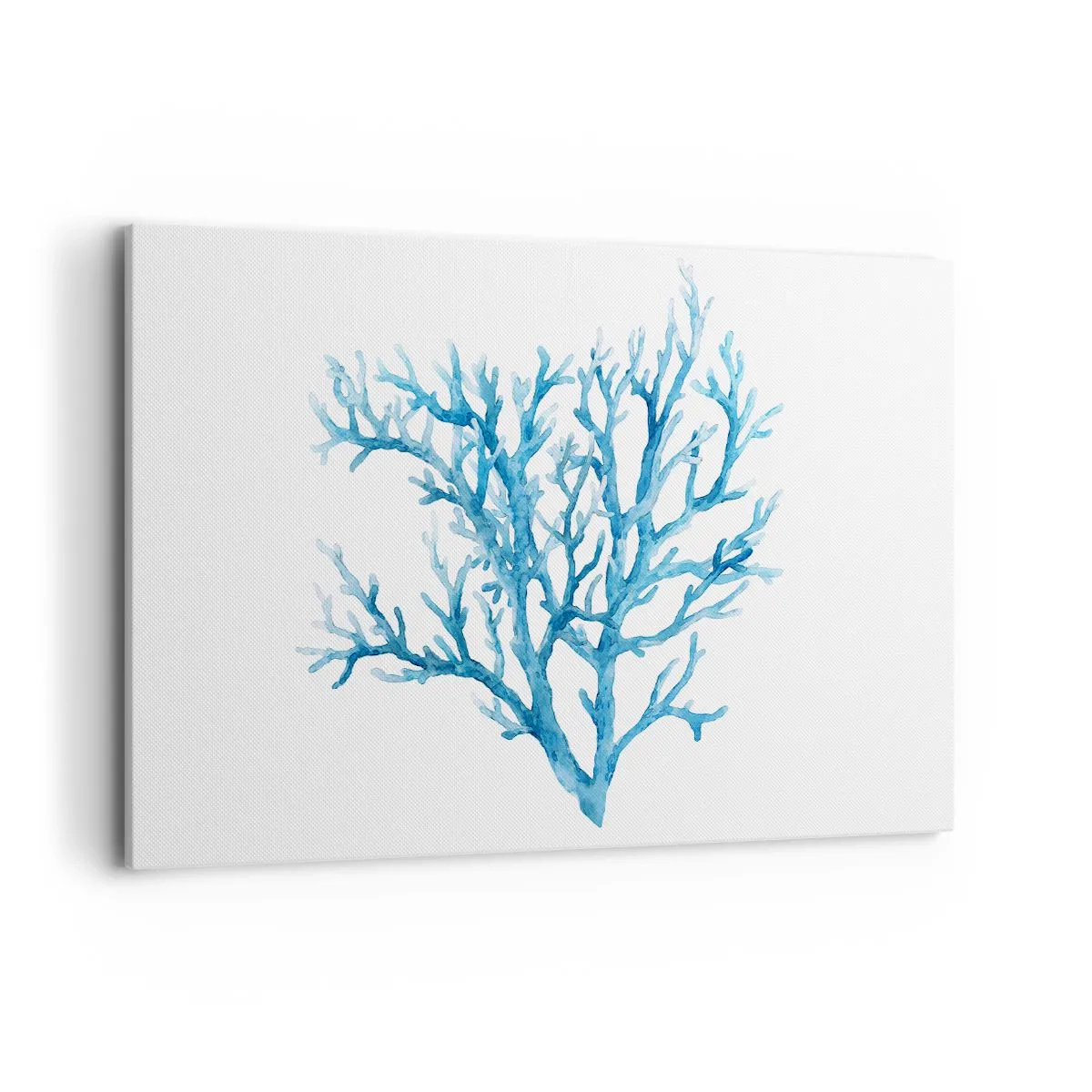 Obraz na płótnie - Błękitny koral na białym tle o minimalistycznym charakterze - 120x80cm - Morski filigran - Nowoczesna dekoracja ścienna do salonu, kuchni i sypialni ARTTOR