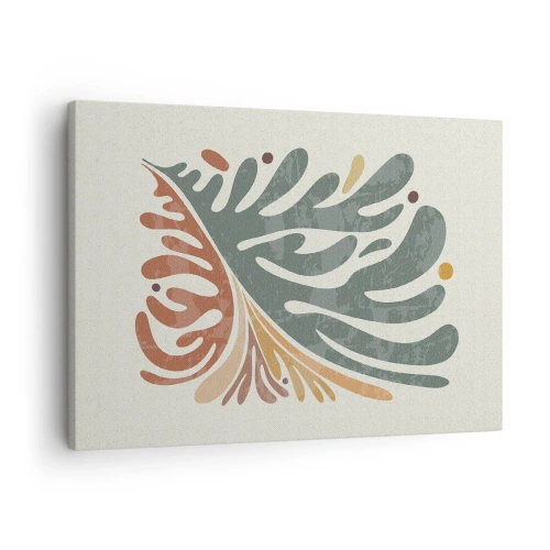 Obraz na płótnie - Kolorowy abstrakcyjny liść na jasnym tle - 70x50cm - Wielobarwny liść - Nowoczesna dekoracja ścienna do salonu i sypialni ARTTOR