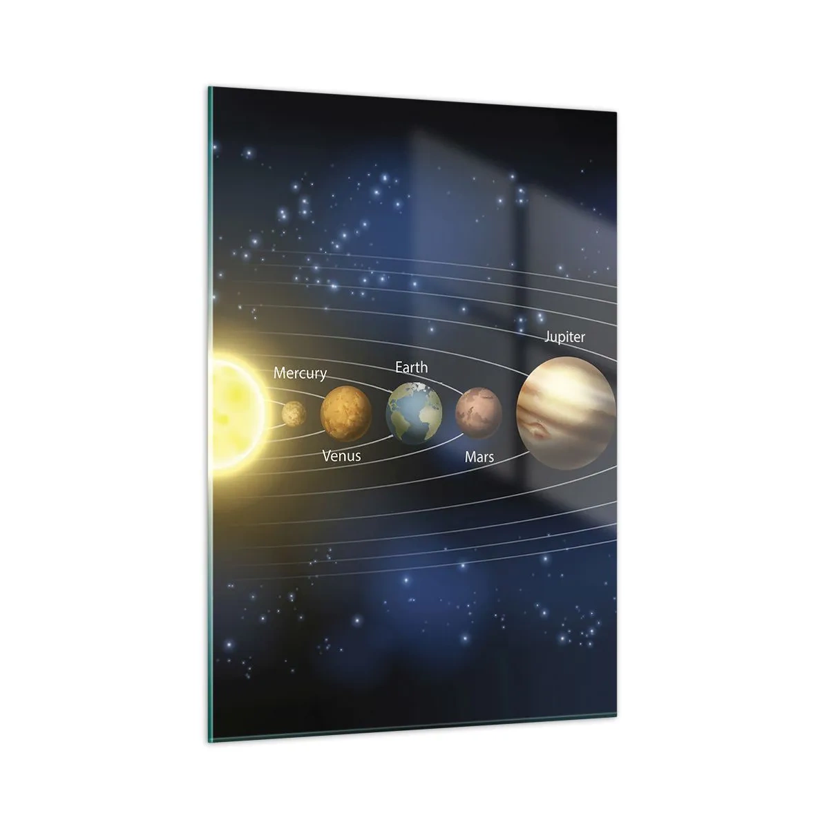 Obraz na szkle - Układ słoneczny z planetami i gwiazdami w tle - 50x70cm - Jedna z dziesięciu - Nowoczesna dekoracja ścienna do salonu, kuchni i sypialni ARTTOR