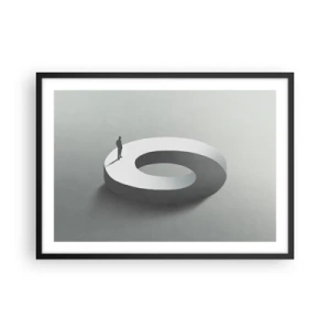 Plakat w czarnej ramie - Człowiek na szarej, abstrakcyjnej konstrukcji - 70x50cm - I bądź tu mądry - Nowoczesna dekoracja ścienna do salonu i sypialni ARTTOR