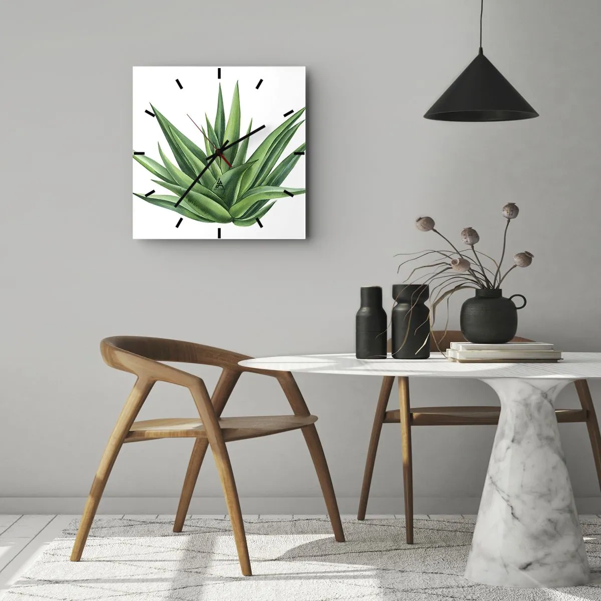 Zegar ścienny - Soczysta zielona roślina na białym tle - 30x30cm - Zieleń – siła – życie - Nowoczesna dekoracja ścienna do salonu i sypialni ARTTOR