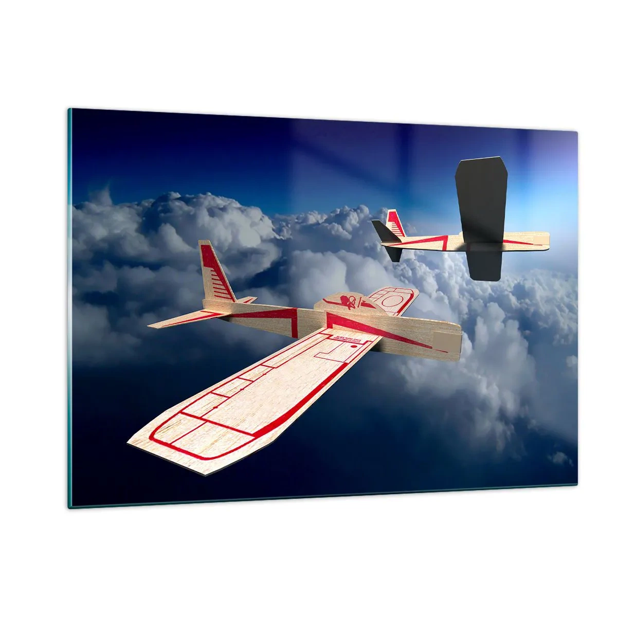 Obraz na szkle - Modele samolotów szybujących w chmurach - 120x80cm - Jeszcze wyżej, jeszcze dalej - Nowoczesna dekoracja ścienna do salonu, kuchni i sypialni ARTTOR
