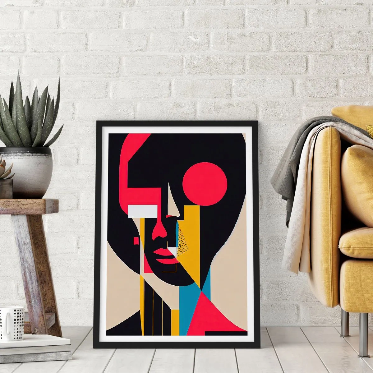 Plakat w czarnej ramie - Abstrakcyjny portret w geometrycznej kompozycji - 50x70cm - Jej wewnętrzny świat - Nowoczesna dekoracja ścienna do salonu i sypialni ARTTOR