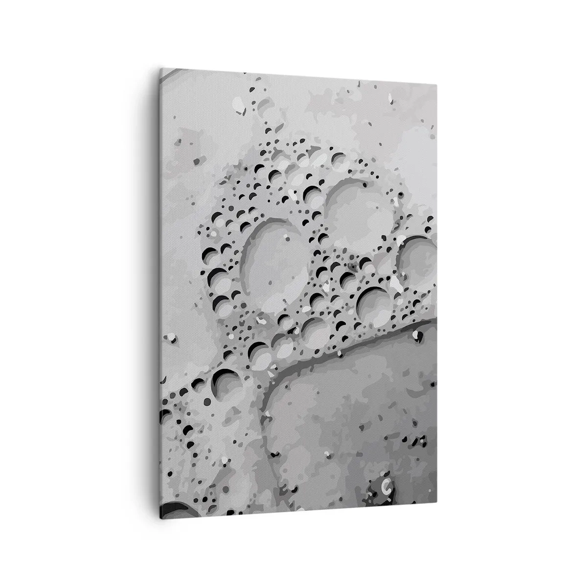 Obraz na płótnie - Czarno-biały wzór bąbelków w minimalistycznym stylu - 70x100cm - Slad po spienionym - Nowoczesna dekoracja ścienna do salonu i sypialni ARTTOR