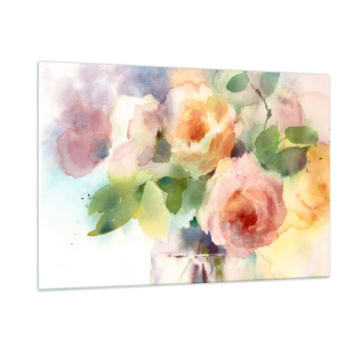 Obraz na szkle - Akwarelowy obraz róż w delikatnych pastelowych barwach - 120x80cm - Delikatne jak akwarela - Nowoczesna dekoracja ścienna do salonu, kuchni i sypialni ARTTOR