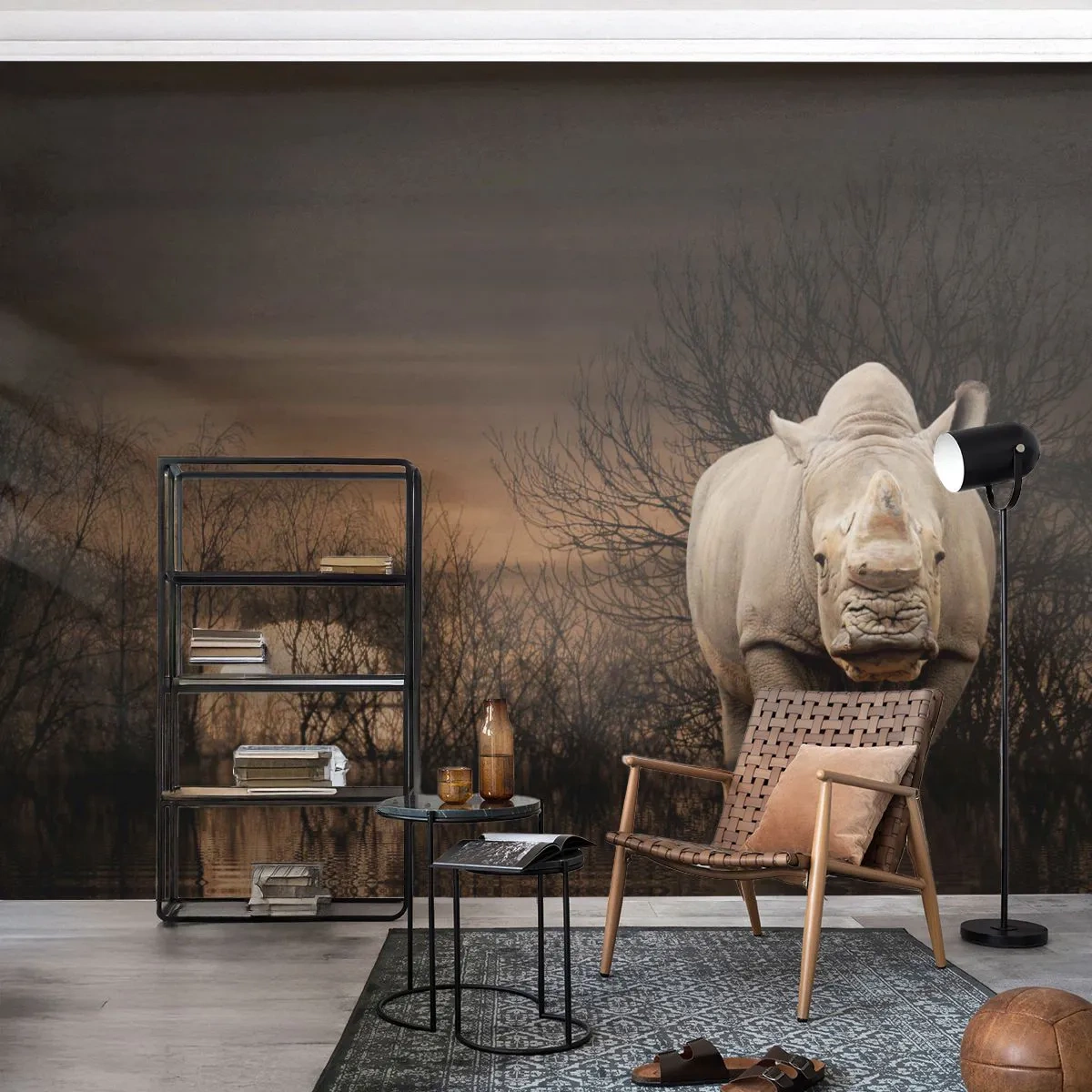 Fototapeta Premium Sand - Biały przeciw naturze - Nosorożec , Zwierzęta, Afryka - 400x280 cm