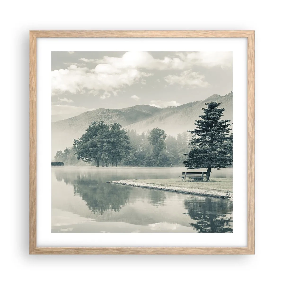 Plakat w ramie jasny dąb - Jezioro jeszcze śpi - 50x50 cm