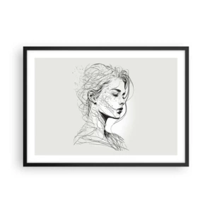 Plakat w czarnej ramie - Delikatny portret kobiety w minimalistycznym stylu graficznym - 70x50cm - Portret w zamyśleniu - Nowoczesna dekoracja ścienna do salonu i sypialni ARTTOR