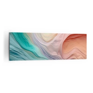 Obraz na płótnie - Abstrakcyjne fale w pastelowych i tęczowych kolorach - 160x50cm - Tęczowa fala - Nowoczesna dekoracja ścienna do salonu i sypialni ARTTOR