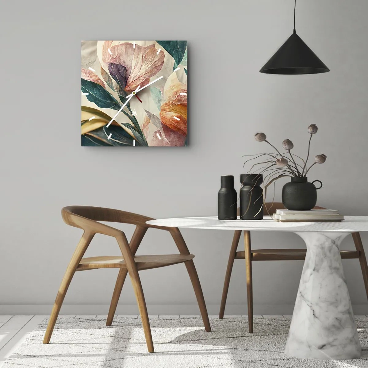 Zegar ścienny - Kolorowe kwiaty w tropikalnym stylu na jasnym tle - 30x30cm - Kwiaty wysp południowych - Nowoczesna dekoracja ścienna do salonu i sypialni ARTTOR