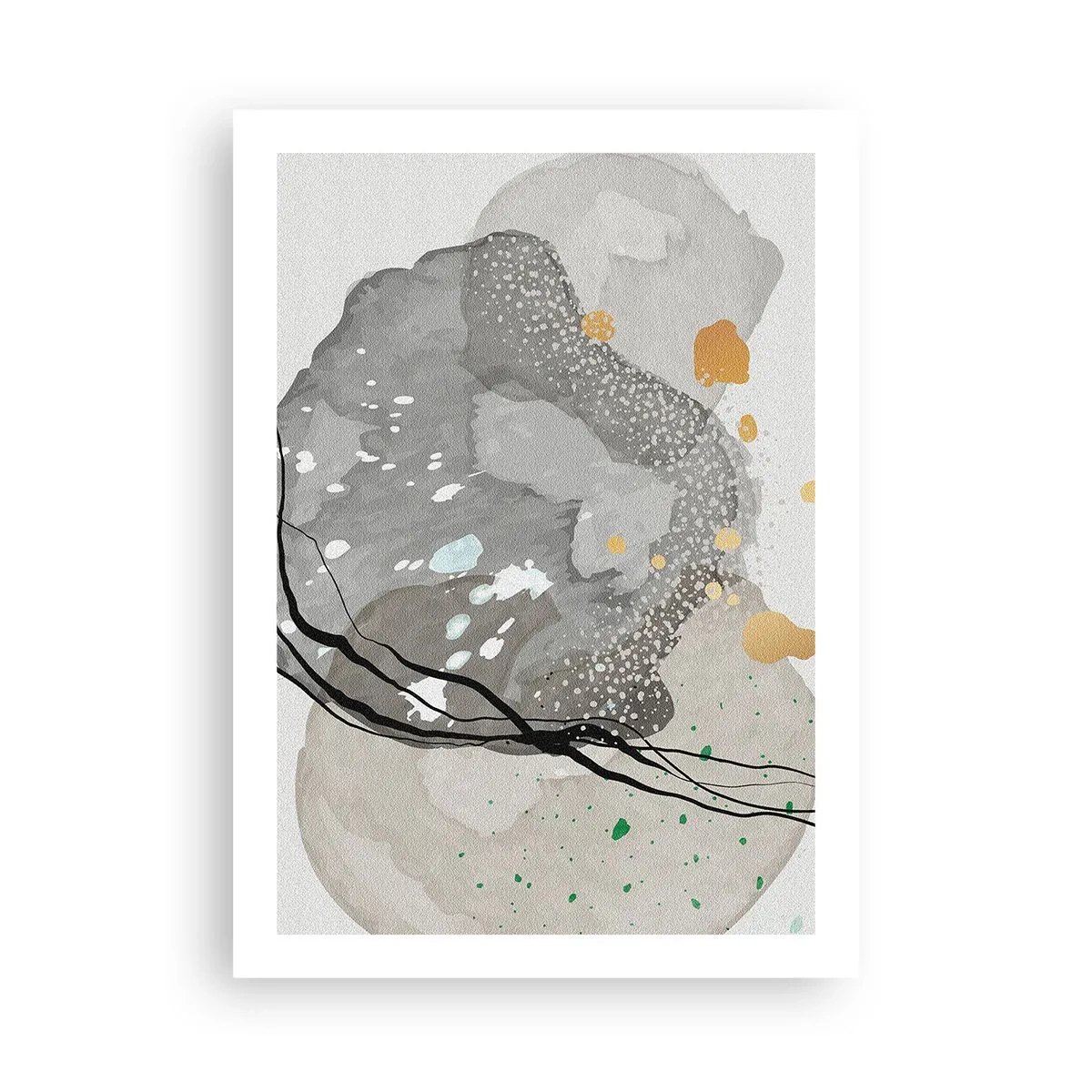 Plakat - Kompozycja organicznych kształtów w szarościach i złocie - 50x70cm - Kompozycja organiczna - Nowoczesna dekoracja ścienna do salonu, kuchni i sypialni ARTTOR