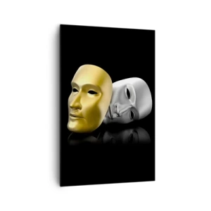 Obraz na płótnie - Złota i srebrna maska na czarnym tle - 80x120cm - Życie to jest teatr - Nowoczesna dekoracja ścienna do salonu i sypialni ARTTOR