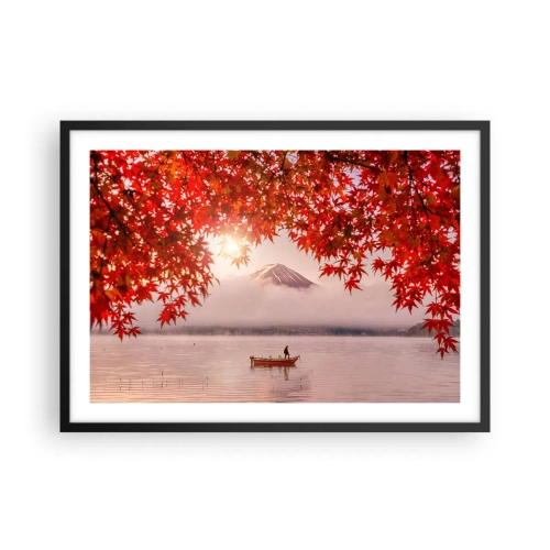 Plakat w czarnej ramie - Łódka na jeziorze otoczona czerwonymi liśćmi klonu - 70x50cm - W japońskim klimacie - Nowoczesna dekoracja ścienna do salonu i sypialni ARTTOR