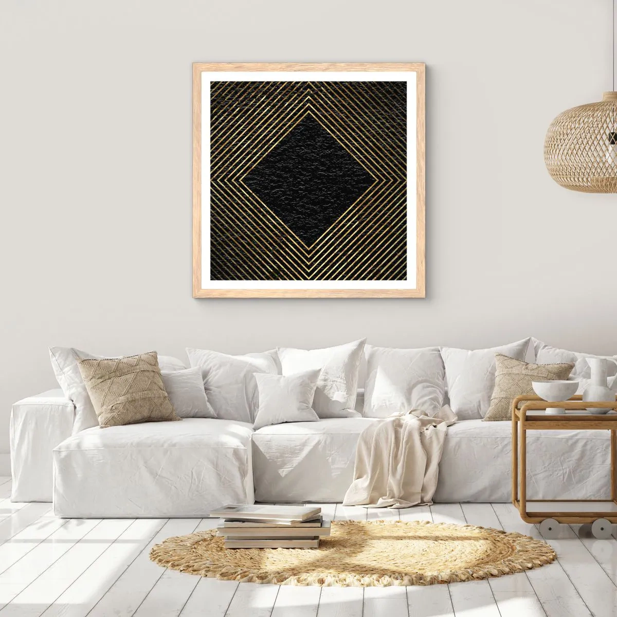 Plakat w ramie jasny dąb - Geometria w stylu glamour - 40x40 cm