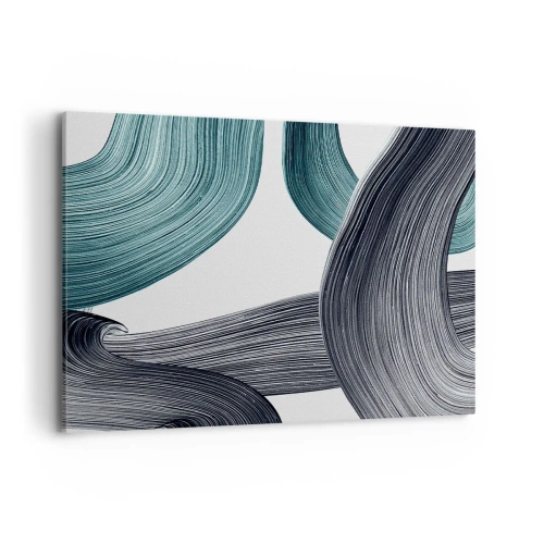 Obraz na płótnie - Płynne abstrakcyjne linie w odcieniach zieleni i szarości - 100x70cm - Szmaragdowe i czarne szlaki - Nowoczesna dekoracja ścienna do salonu, kuchni i sypialni ARTTOR