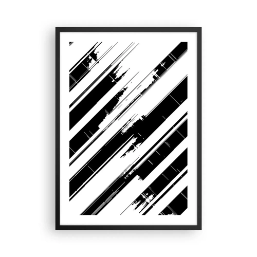 Plakat w czarnej ramie - Minimalistyczna abstrakcja czerni i bieli z geometrycznymi liniami - 50x70cm - Kompozycja intensywna i dynamiczna - Nowoczesna dekoracja ścienna do salonu i sypialni ARTTOR