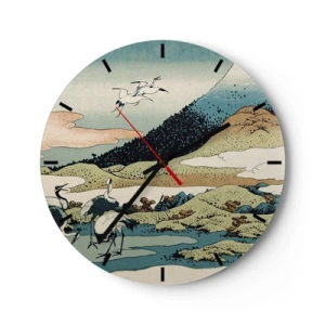 Zegar ścienny - Japońska scena z ptakami na tle górskiego krajobrazu - 30x30cm - W japońskim duchu - Nowoczesna dekoracja ścienna do salonu, kuchni i sypialni ARTTOR