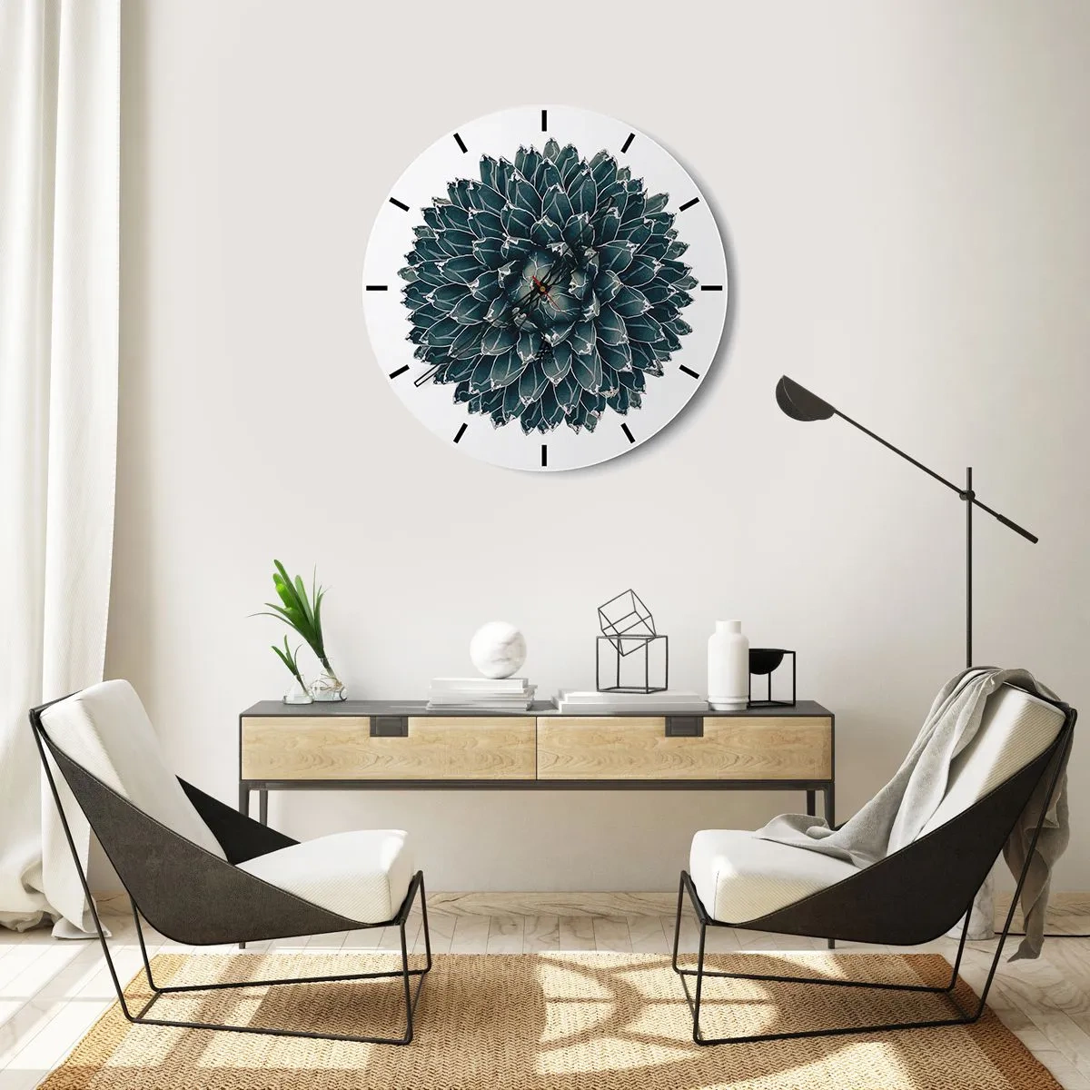 Zegar ścienny - Symetryczna rozeta sukulentu w odcieniach zieleni - 30x30cm - Gwiazda pustyni - Nowoczesna dekoracja ścienna do salonu, kuchni i sypialni ARTTOR