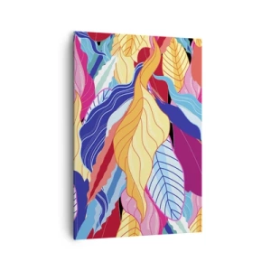 Obraz na płótnie - Barwne liście w żywych kolorach tworzące dynamiczną kompozycję - 70x100cm - Kolorowy bałagan - Nowoczesna dekoracja ścienna do salonu i sypialni ARTTOR