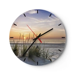 Zegar ścienny - Piękny krajobraz plaży o zachodzie słońca z trawami w tle - 30x30cm - Popatrz, pomyśl, poczuj - Nowoczesna dekoracja ścienna do salonu, kuchni i sypialni ARTTOR