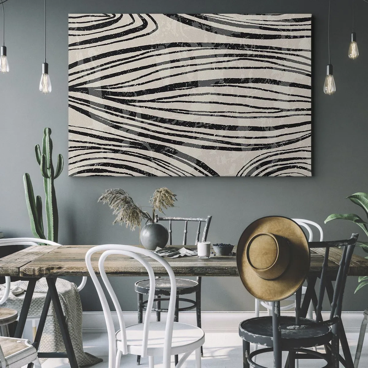 Obraz na płótnie - Abstrakcyjne fale w czarno-białych odcieniach - 70x50cm - Rozlewisko linii - Nowoczesna dekoracja ścienna do salonu i sypialni ARTTOR