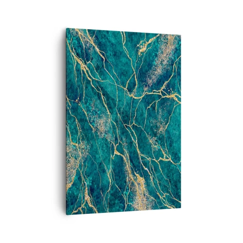 Obraz na płótnie - Teksturowany wzór marmuru w odcieniach turkusu i złota - 70x100cm - Żyła złota - Nowoczesna dekoracja ścienna do salonu i sypialni ARTTOR