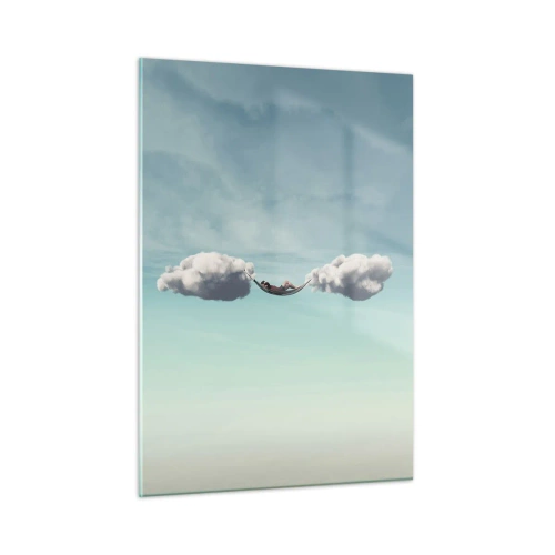 Obraz na szkle - Hamaki z chmur w błękitnym niebie - 50x70cm - Błogość chwili - Nowoczesna dekoracja ścienna do salonu, kuchni i sypialni ARTTOR