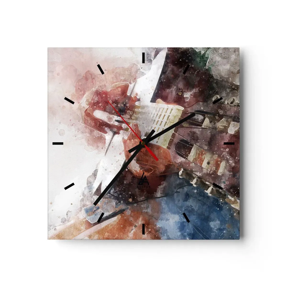 Zegar ścienny - Artystyczne ujęcie gitary w akwarelowym stylu - 30x30cm - I co o tym myślisz? - Nowoczesna dekoracja ścienna do salonu i sypialni ARTTOR