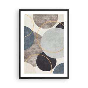 Plakat w czarnej ramie - Abstrakcyjna kompozycja geometryczna z okręgami w odcieniach niebieskiego - 50x70cm - Koło za kołem - Nowoczesna dekoracja ścienna do salonu i sypialni ARTTOR