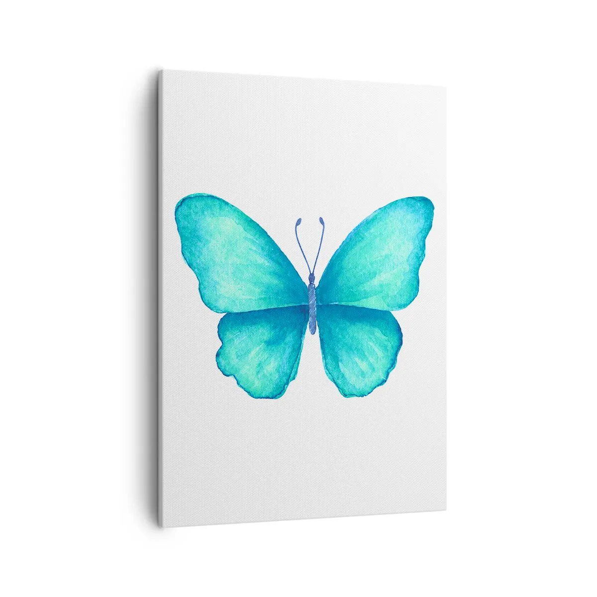 Obraz na płótnie - Akwarelowy niebieski motyl na białym tle - 50x70cm - Turkusowy z natury - Nowoczesna dekoracja ścienna do salonu, kuchni i sypialni ARTTOR